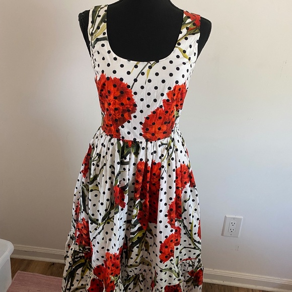 Dolce and Gabbana AUTHENTIC Designer Cotton Floral and Polka Dot Dress Luxury - Picture 1 of 8